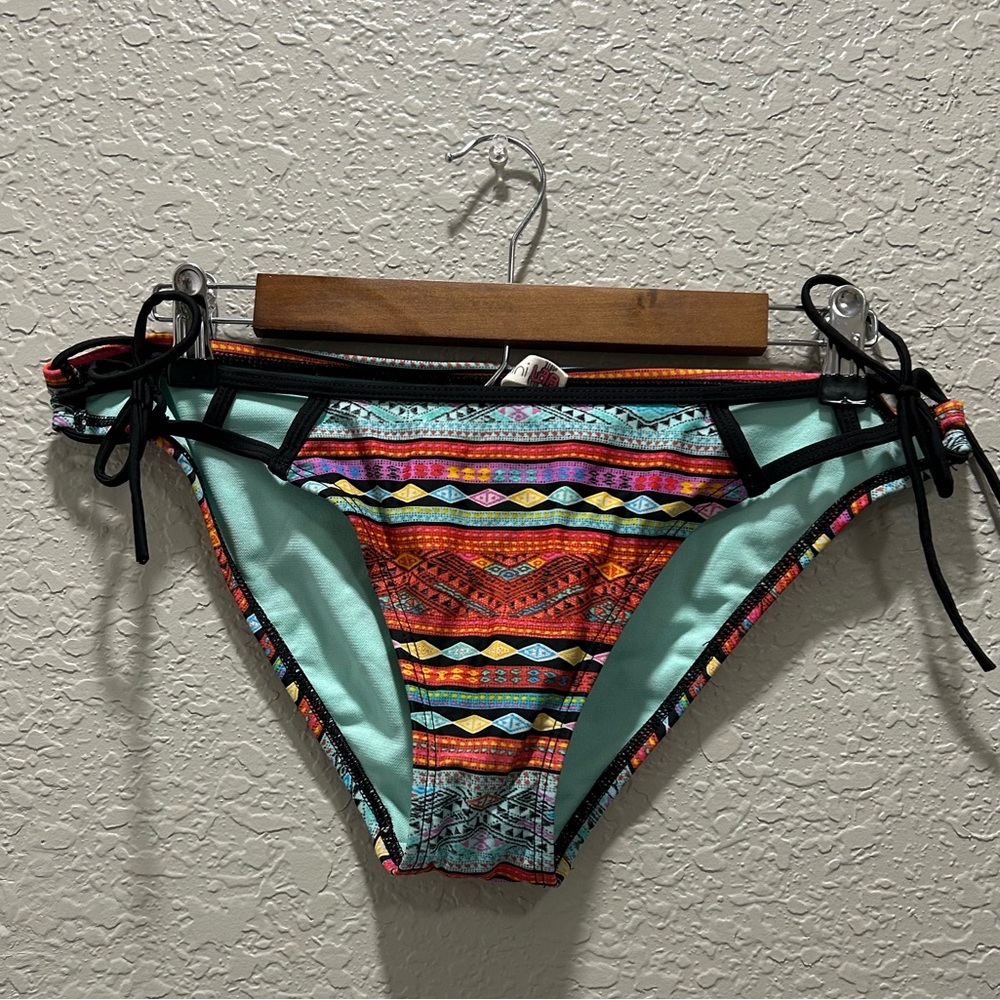 The Bikini Lab Women’s Cut Out Tie Up Tribal Print Bikini Bottoms - L Multicolor